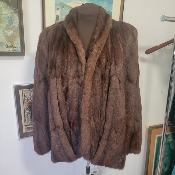 Vintage 1940's Russian Squirrel Fur Coat in Brown Cape style with slits for arms